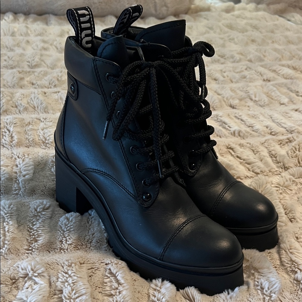 Miu Miu Black Ankle Boots with Chunky Heel NWT